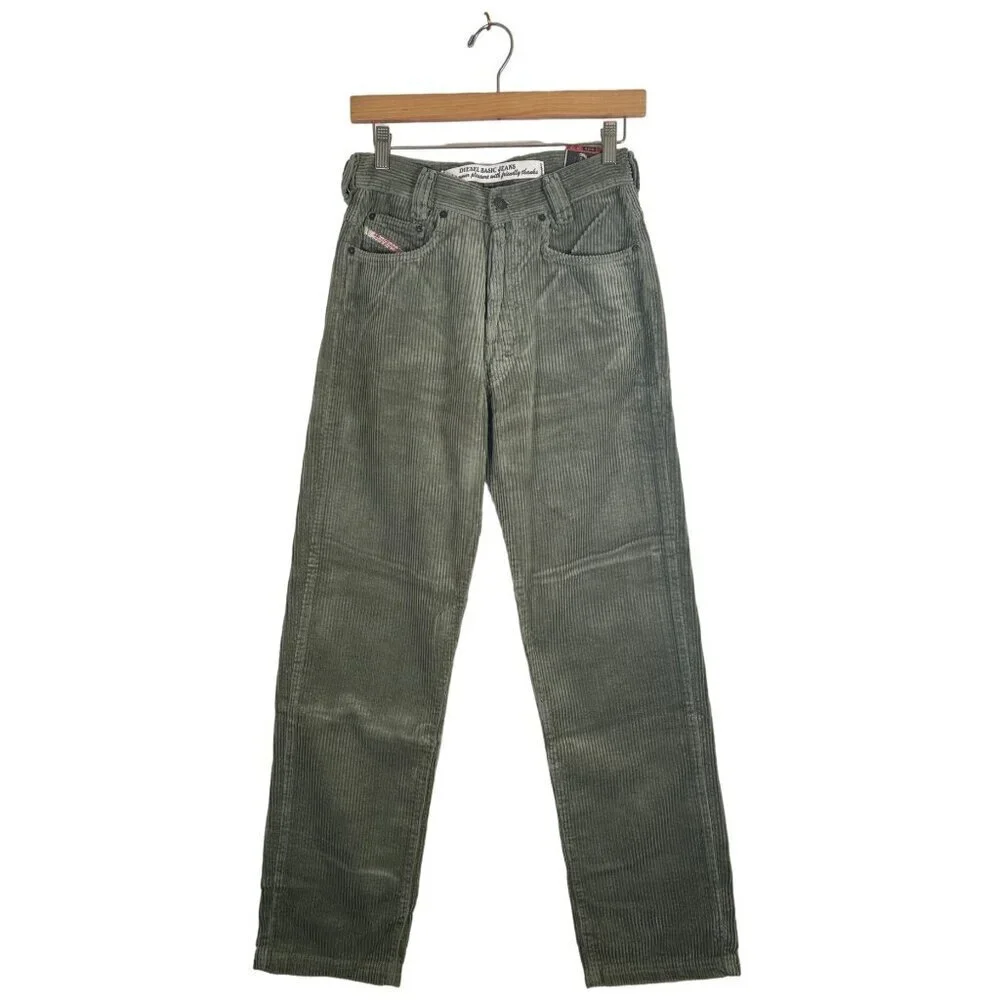 RARE 90s DIESEL New Saddle Mens Size 27W Olive Fat Cord Jean NOS with Tags Italy